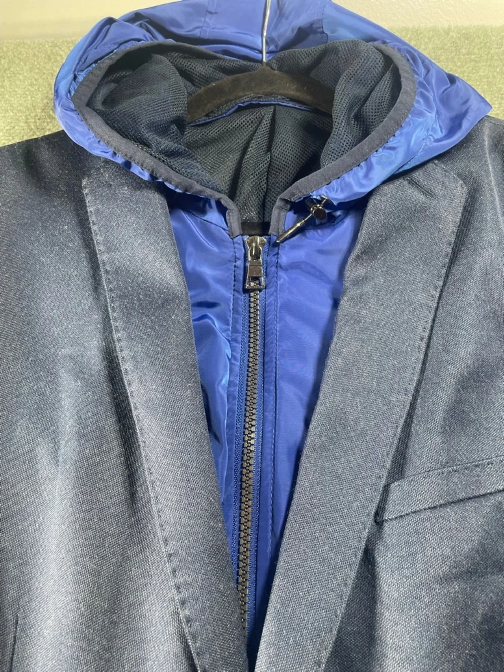 Classic Navy Sport Coat with Detachable Blue Zip-In‎ Hood